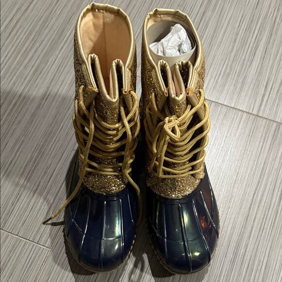 Sugar Gold Glitter and navy Duck Boots Size 7 - Picture 6 of 12